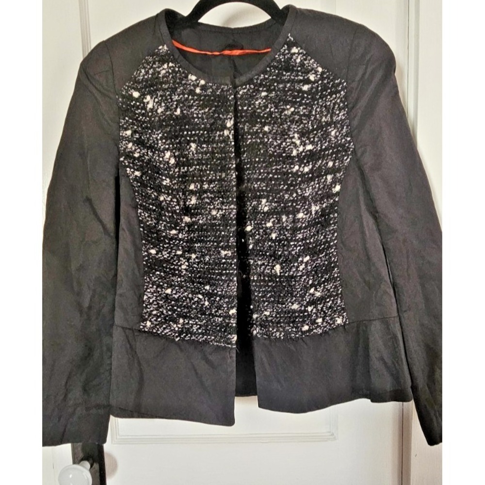 VTG bianca tweed furโ front black blazer US sz 10 snap button down Bulgaria made